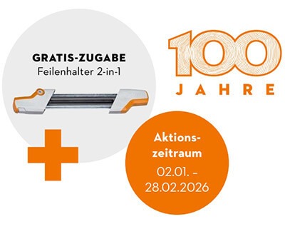 100 Jahre Stihl Frühjahr 2026 Gratis Feilenhalter 2-in-1
